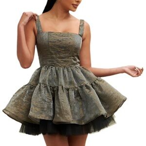 Metallic Tulle A-line Style Mini Dress